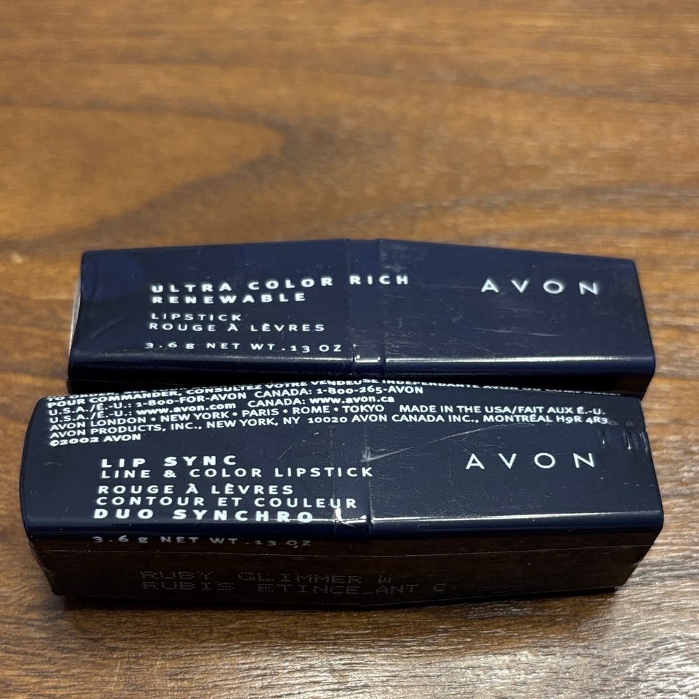 Lot of 2 Avon Ultra Color Rich Renewable Lipstick Ruby Red & Glimmer NOS Sealed
